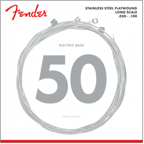 Fender Stainless 9050's Bass Strings, Stainless Steel Flatwound, 9050ML .050-.100 Gauges, (4) - 1