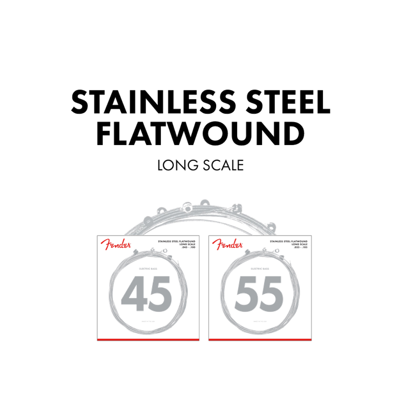 Fender Stainless 9050's Bass Strings, Stainless Steel Flatwound, 9050L .045-.100 Gauges, (4) - 1