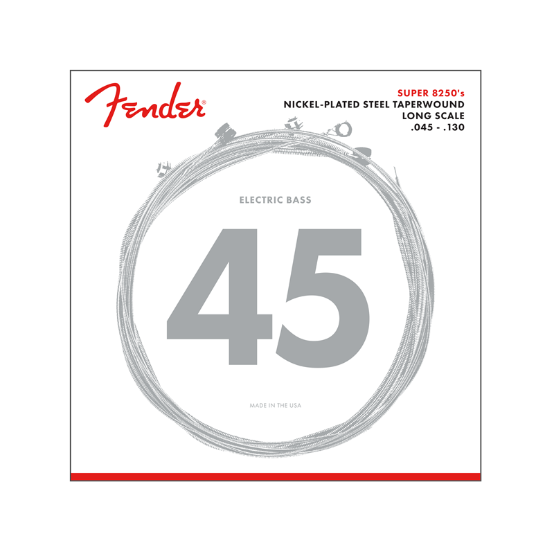 Fender 8250 Bass Strings, Nickel Plated Steel Taper Wound, Long Scale, 8250-5M .045-.130 Gauges, (5) - 1