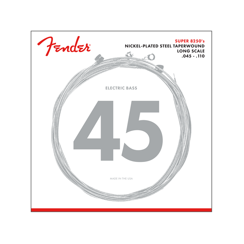 Fender 8250 Bass Strings, Nickel Plated Steel Taperwound, Long Scale, 8250M .045-.110 Gauges, (4) - 1