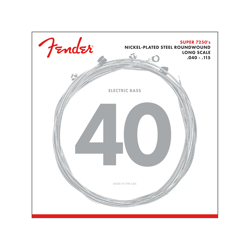 Fender 7250 Bass Strings, Nickel Plated Steel, Long Scale, 7250-5L .040-.115 Gauges, (5) - 2