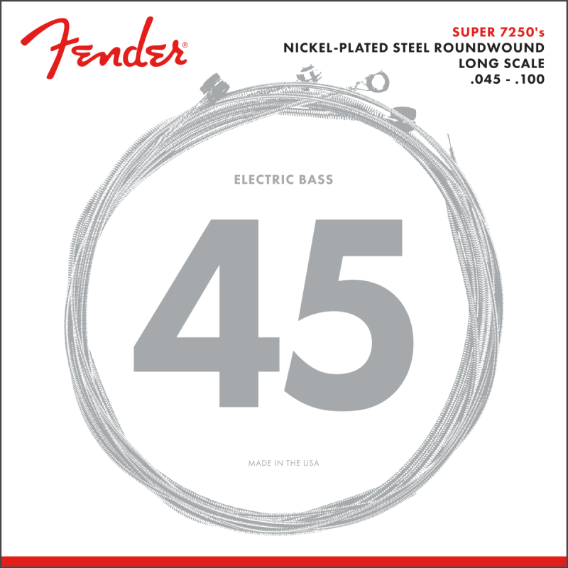 Fender 7250 Bass Strings, Nickel Plated Steel, Long Scale, 7250ML .045-.100 Gauges, (4) - 2