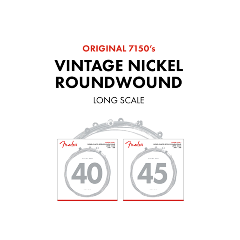 Fender Original 7150 Bass Strings, Pure Nickel, Roundwound, Long Scale, 7150ML .045-.100 Gauges, (4) - 1