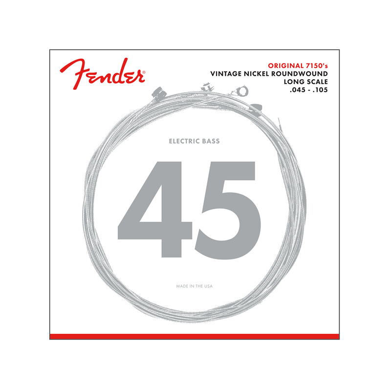 Fender Original 7150 Bass Strings, Pure Nickel, Roundwound, Long Scale, 7150M .045-.105 Gauges, (4) - 1