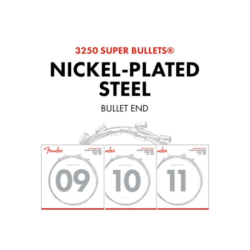 Fender Super Bullet Strings, Nickel Plated Steel, Bullet End, 3250L Gauges .009-.042, (6) - 1