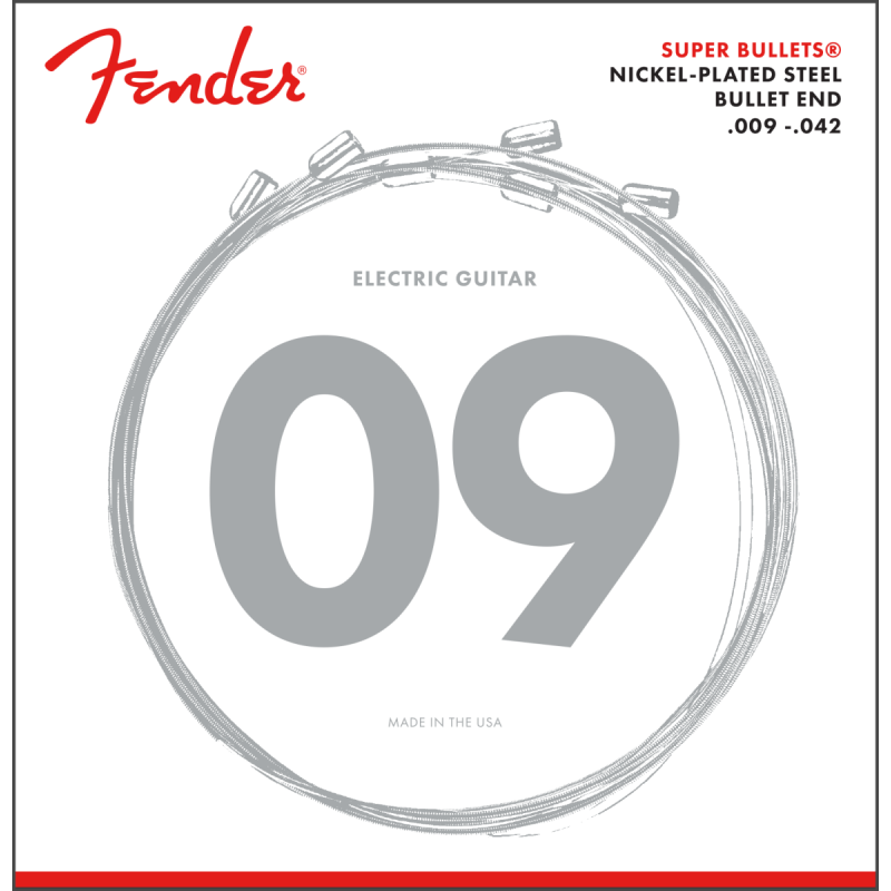 Fender Super Bullet Strings, Nickel Plated Steel, Bullet End, 3250L Gauges .009-.042, (6) - 2