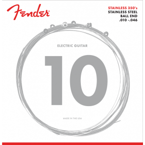 Fender Stainless 350's Guitar Strings, Stainless Steel, Ball End, 350R Gauges .010-.046, (6) - 1