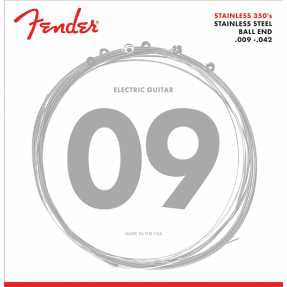 Fender Stainless 350's Guitar Strings, Stainless Steel, Ball End, 350L Gauges .009-.042, (6) - 1