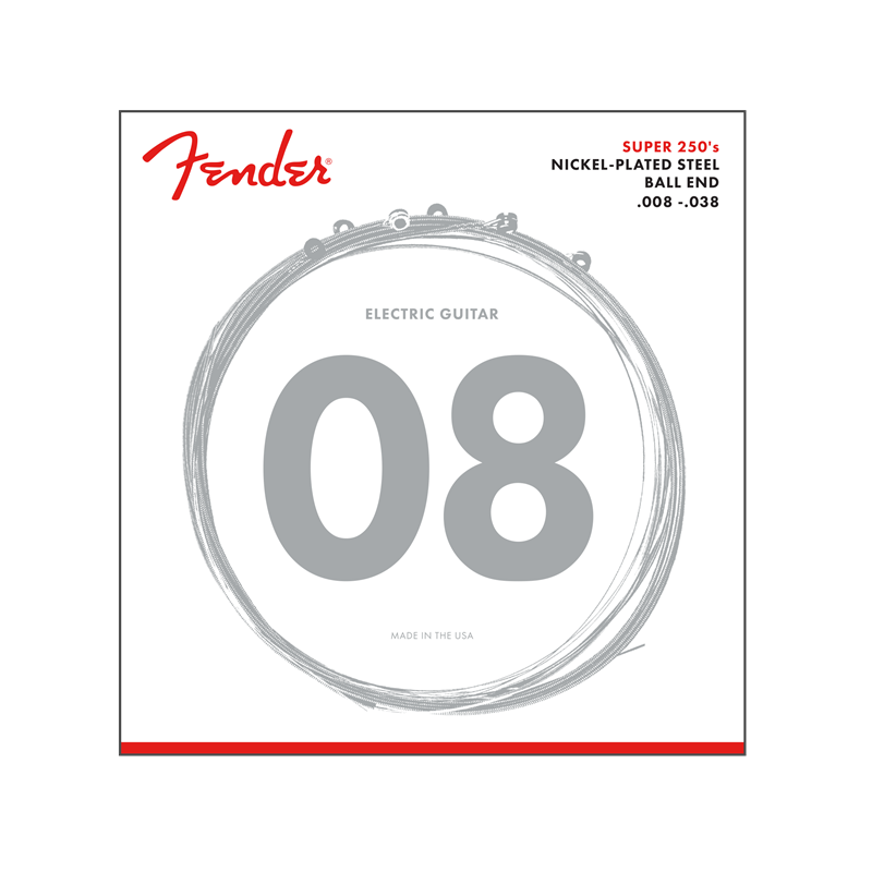 Fender Super 250 Guitar Strings, Nickel Plated Steel, Ball End, 250XS Gauges .008-.038, (6) - 2