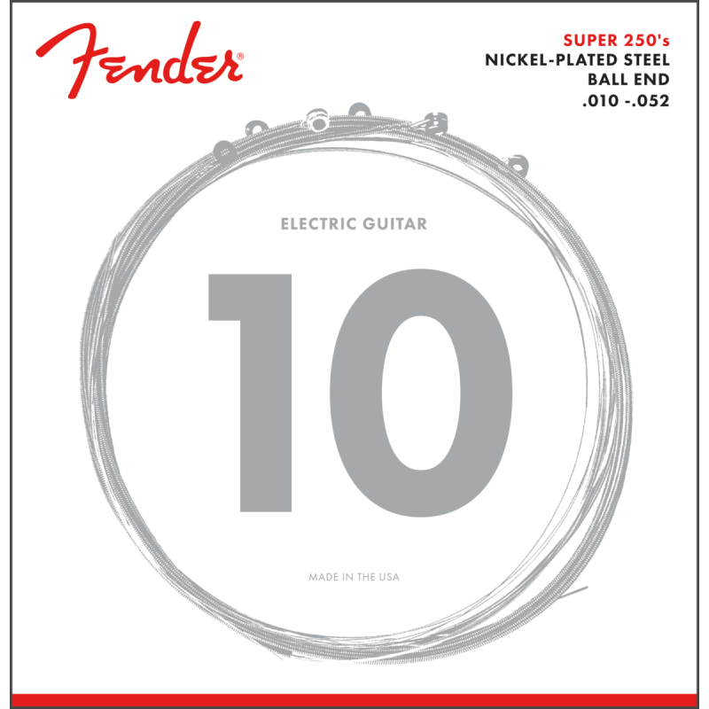 Fender Super 250 Guitar Strings, Nickel Plated Steel, Ball End, 250RH Gauges .010-.052, (6) - 1