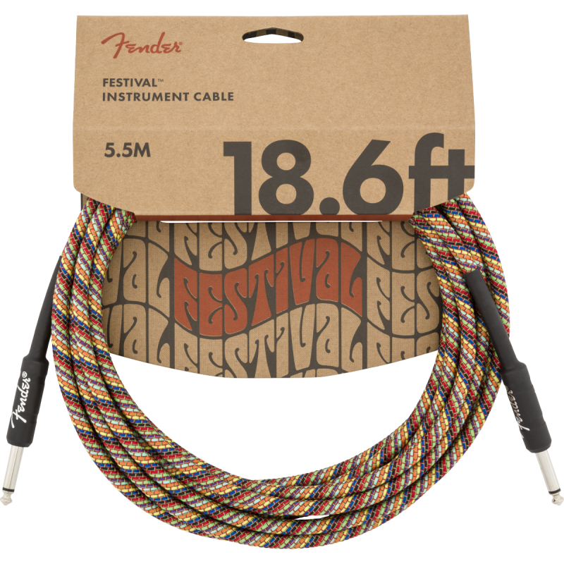 Fender 18.6' Festival Instrument Cable, Pure Hemp, Rainbow - 3