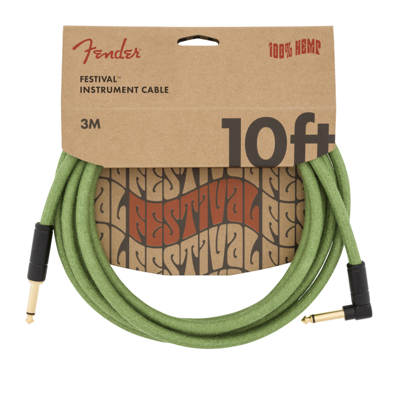 Fender 10' Angled Festival Instrument Cable, Pure Hemp, Green - 4