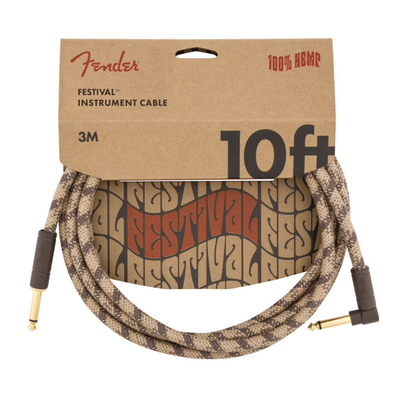 Fender 10' Angled Festival Instrument Cable, Pure Hemp, Brown Stripe - 3