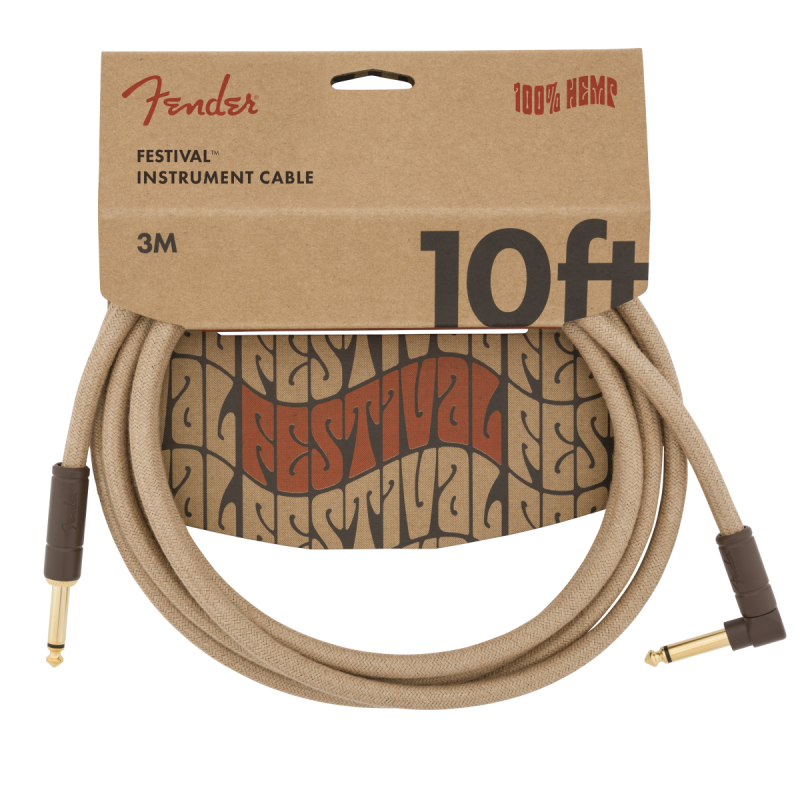 Fender 10' Angled Festival Instrument Cable, Pure Hemp, Natural - 4