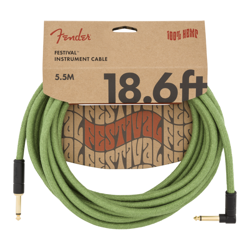 Fender 18.6' Angled Festival Instrument Cable, Pure Hemp, Green - 4