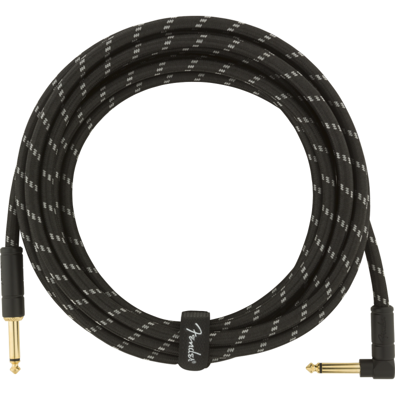 Fender Deluxe Series Instrument Cable, Straight/Angle, 15' Black Tweed - 1