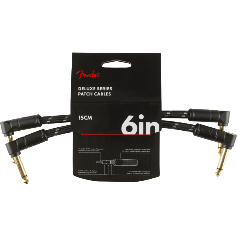 Fender Deluxe Series Instrument Cables (2-Pack), Angle/Angle, 6", Black Tweed - 3