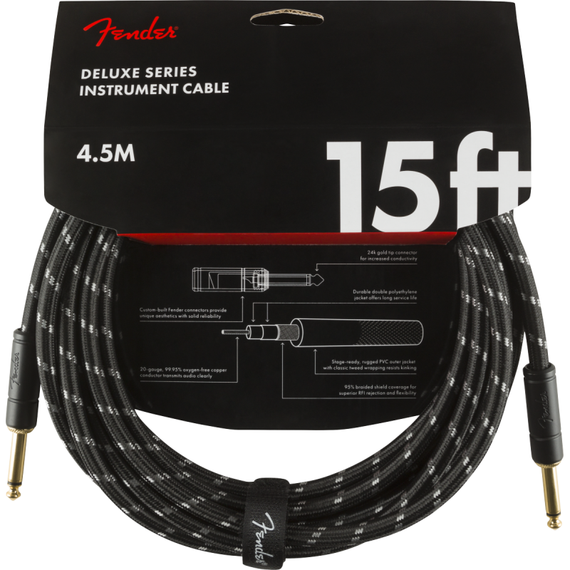 Fender Deluxe Series Instrument Cable, Straight/Straight, 15', Black Tweed - 3