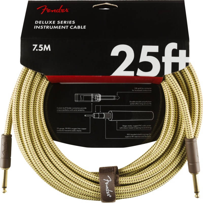 Fender Deluxe Series Instrument Cable, Straight/Straight, 25', Tweed - 3