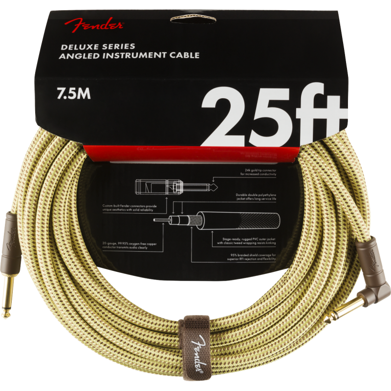 Fender Deluxe Series Instrument Cable, Straight/Angle, 25', Tweed - 4
