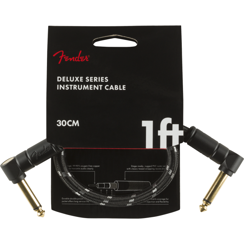 Fender Deluxe Series Instrument Cable, Angle/Angle, 1', Black Tweed - 3