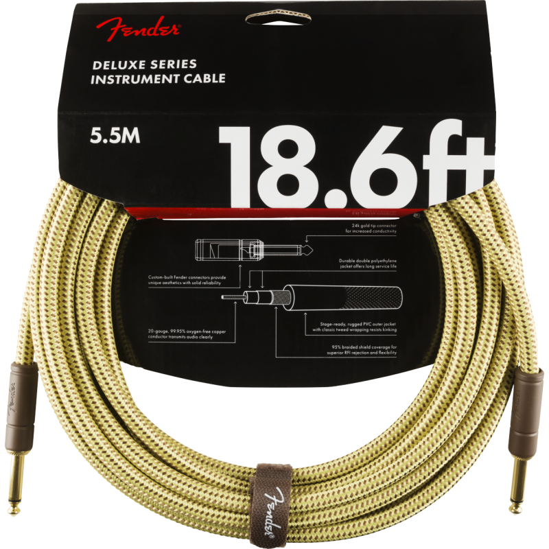 Fender Deluxe Series Instrument Cable, Straight/Straight, 18.6', Tweed - 3
