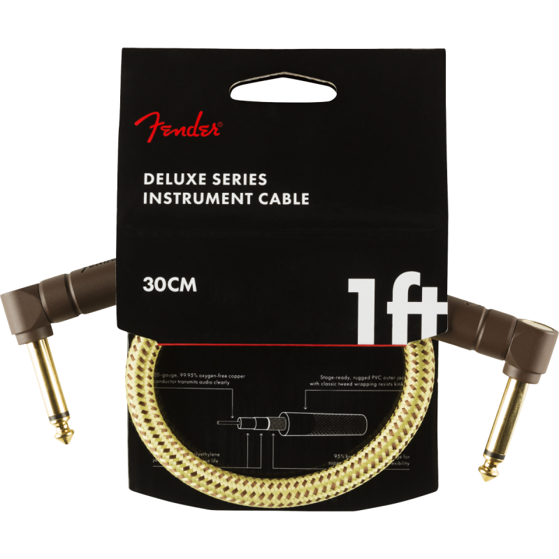 Fender Deluxe Series Instrument Cable, Angle/Angle, 1', Tweed - 3
