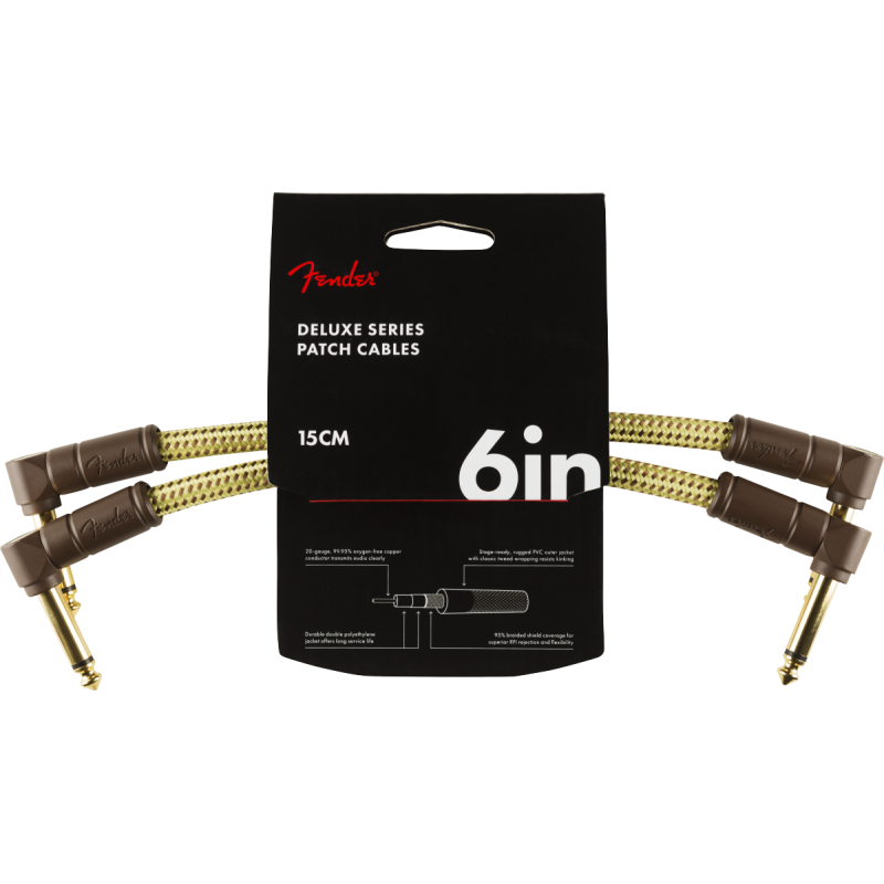 Fender Deluxe Series Instrument Cables (2-Pack), Angle/Angle, 6", Tweed - 3