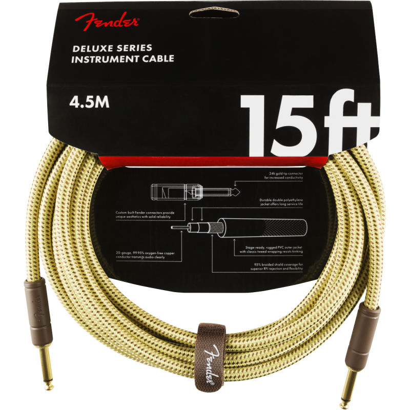 Fender Deluxe Series Instrument Cable, Straight/Straight, 15', Tweed - 2