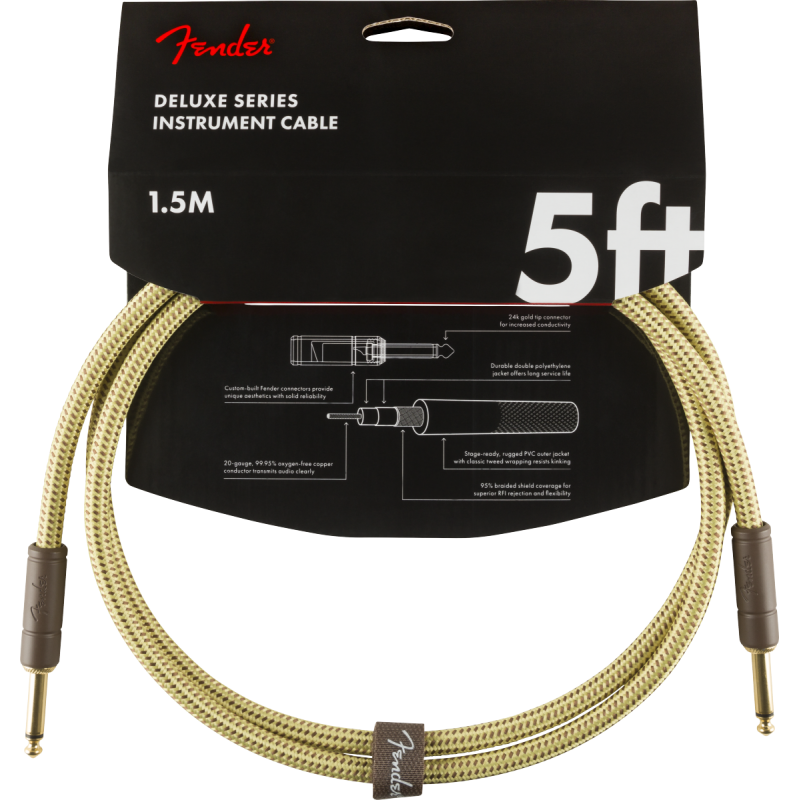 Fender Deluxe Series Instruments Cable, Straight/Straight, 5', Tweed - 3