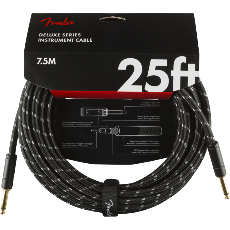 Fender Deluxe Series Instrument Cable, Straight/Straight, 25', Black Tweed - 3