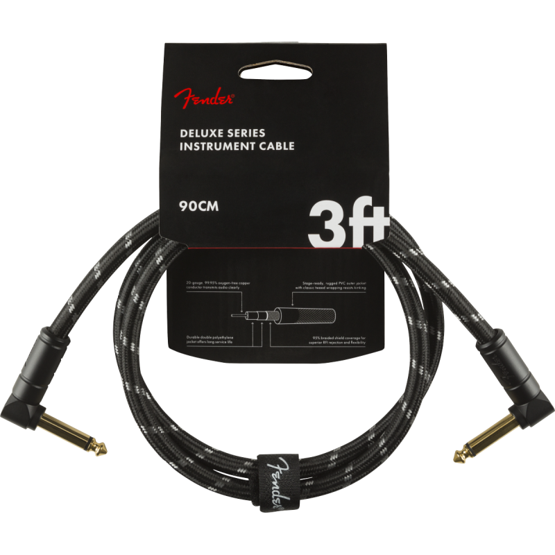 Fender Deluxe Series Instrument Cable, Angle/Angle, 3', Black Tweed - 3