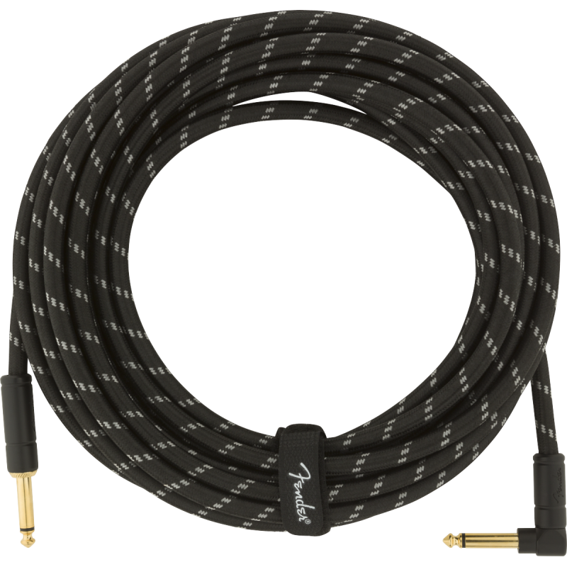 Fender Deluxe Series Instrument Cable, Straight/Angle, 25', Black Tweed - 1
