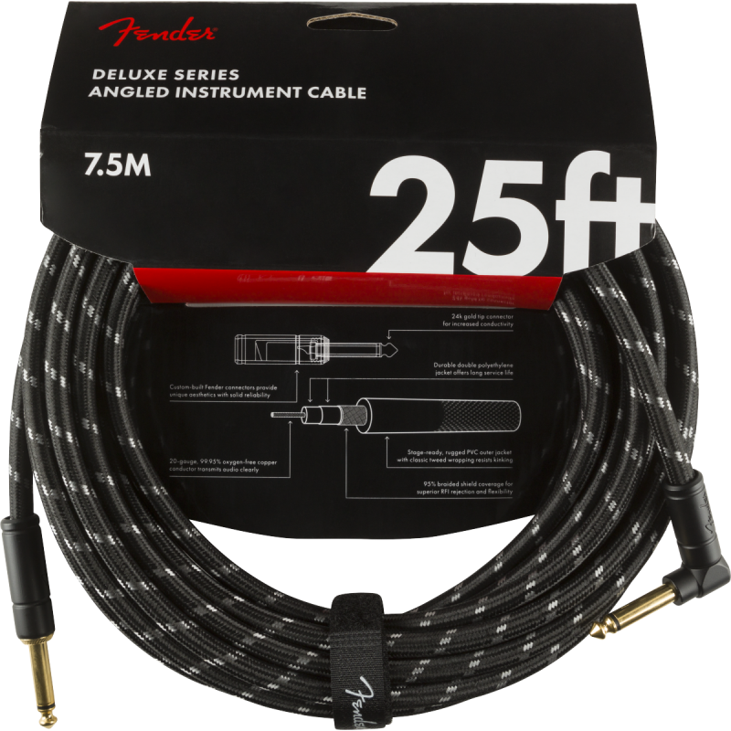 Fender Deluxe Series Instrument Cable, Straight/Angle, 25', Black Tweed - 4