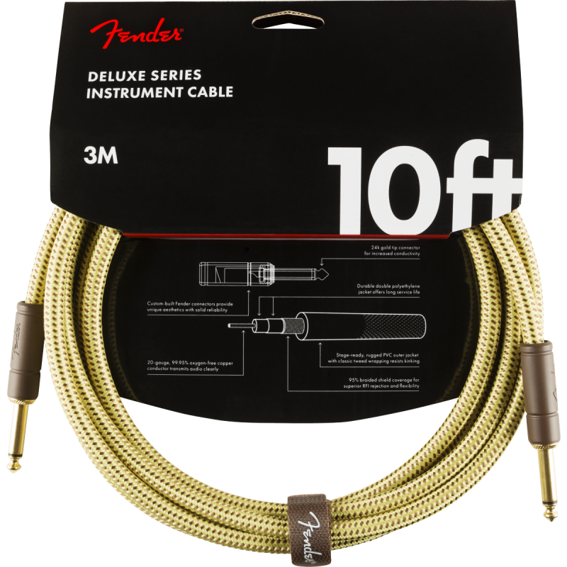Fender Deluxe Series Instrument Cable, Straight/Straight, 10', Tweed - 3