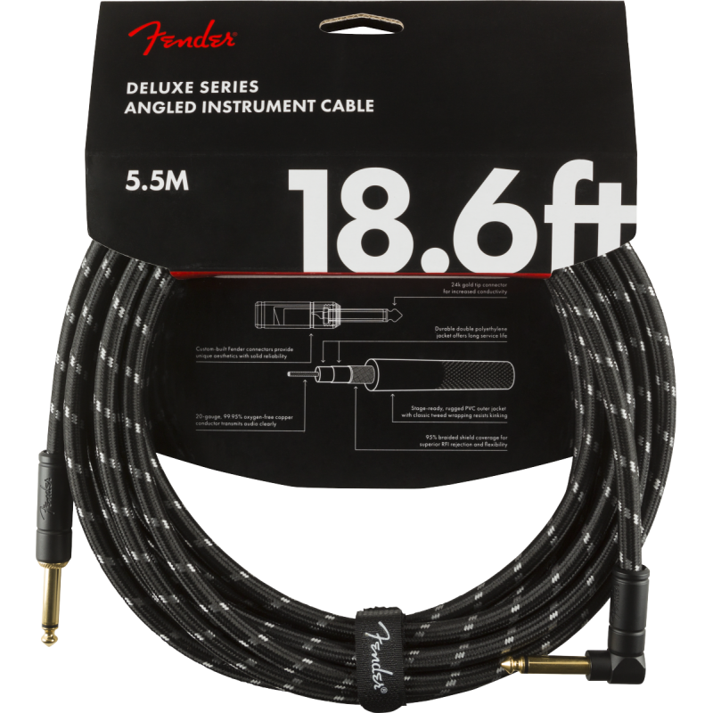 Fender Deluxe Series Instrument Cable, Straight/Angle, 18.6', Black Tweed - 4