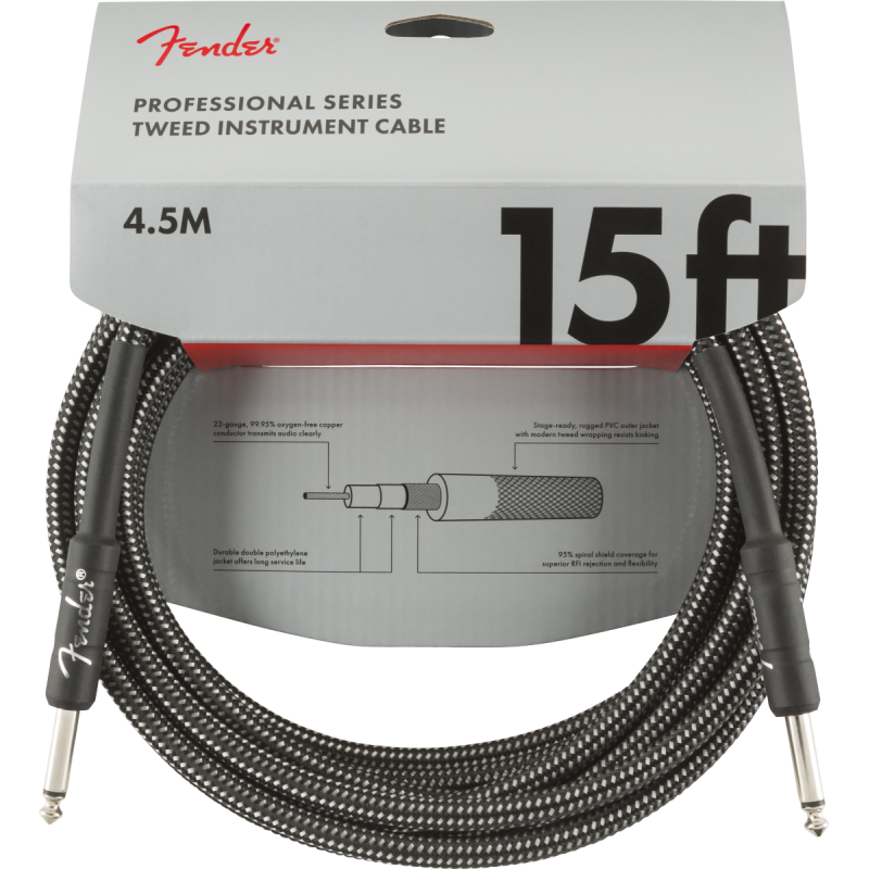 Fender Professional Series Instrument Cable, 15', Gray Tweed - 3