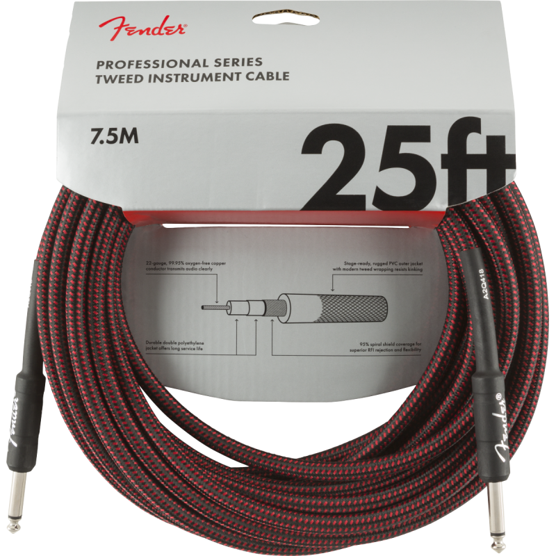 Fender Professional Series Instrument Cable, 25', Red Tweed - 3