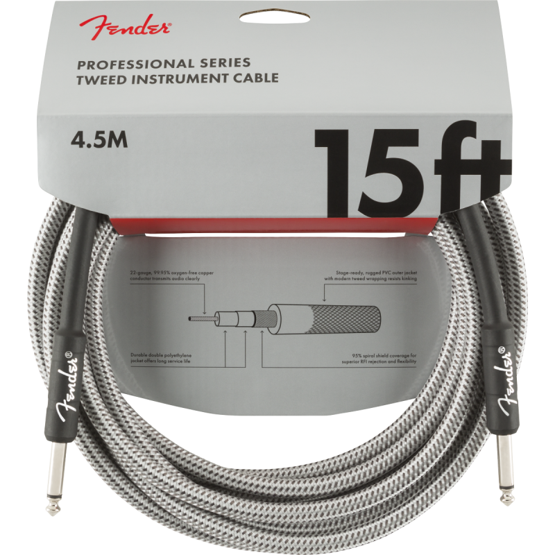 Fender Professional Series Instrument Cable, 15', White Tweed - 3