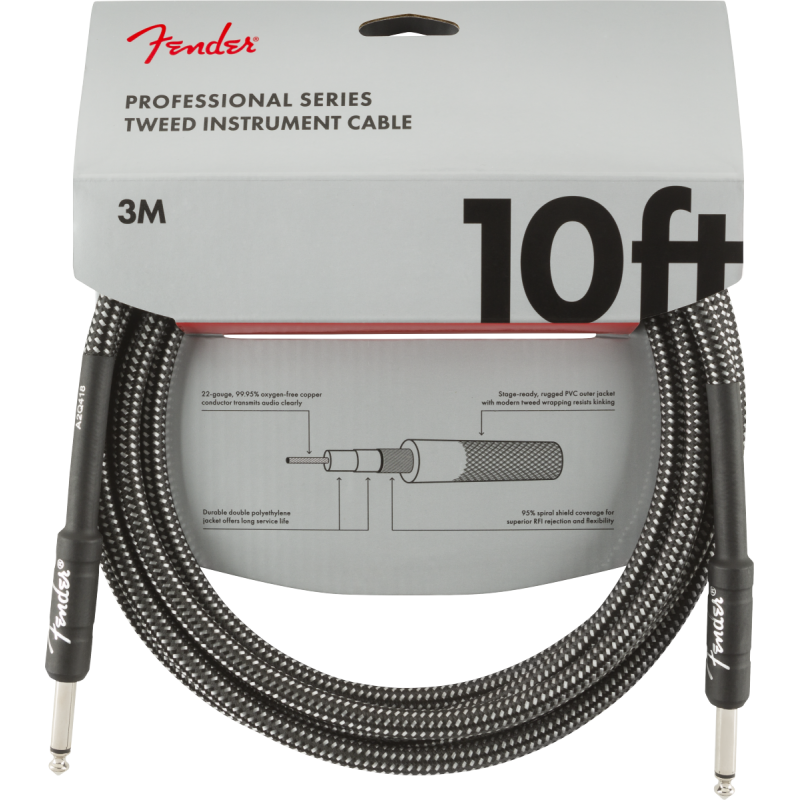 Fender Professional Series Instrument Cables, 10', Gray Tweed - 3