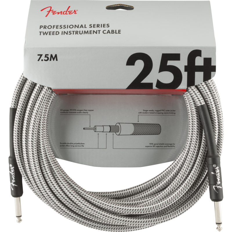 Fender Professional Series Instrument Cable, 25', White Tweed - 3
