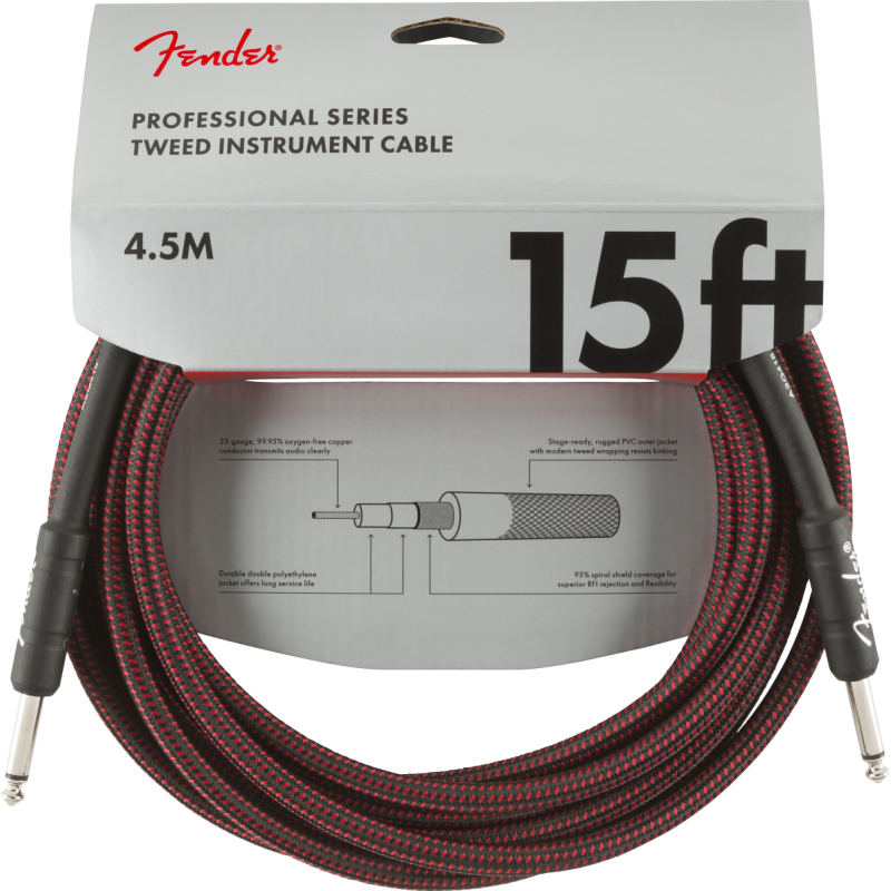 Fender Professional Series Instrument Cable, 15', Red Tweed - 3