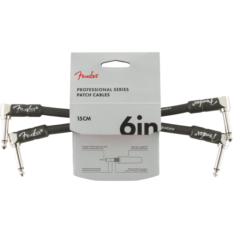 Fender Professional Series Instrument Cable 2-Pack, Angle/Angle, 6", Black - 3