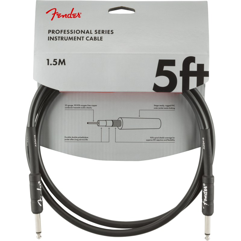 Fender Professional Series Instrument Cable, Straight/Straight, 5', Black - 3