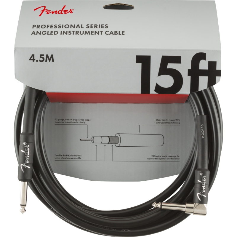 Fender Professional Series Instrument Cables, Straight/Angle, 15', Black - 4