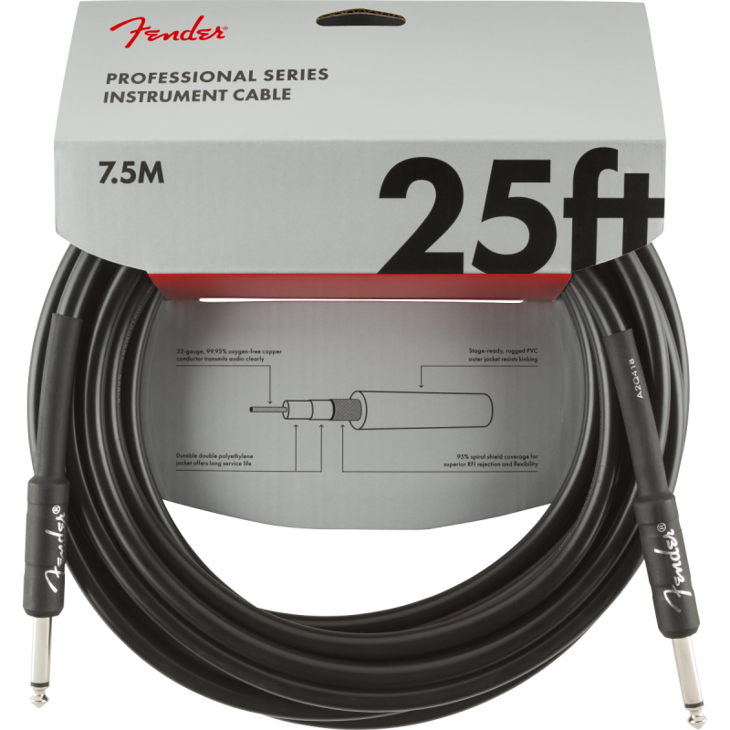 Fender Professional Series Instrument Cable, Straight/Straight, 25', Black - 3