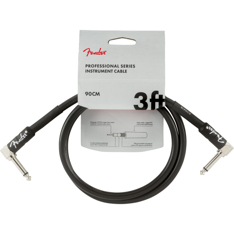 Fender Professional Series Instrument Cables, Angle/Angle, 3', Black - 3