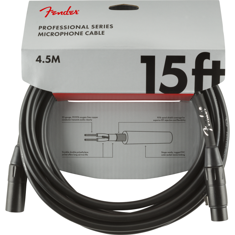 Fender Professional Series Microphone Cable, 15', Black - 5