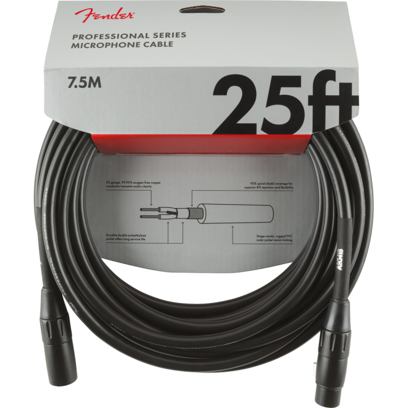 Fender Professional Series Microphone Cable, 25', Black - 5