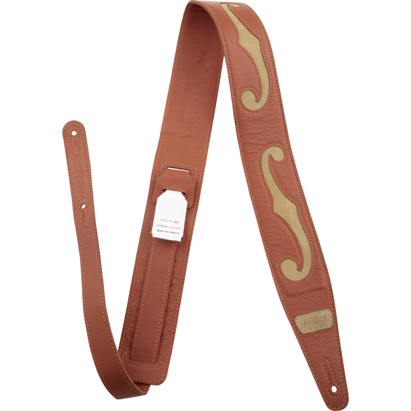 Gretsch  F-Holes Leather Strap, Orange and Tan, 3" - 1